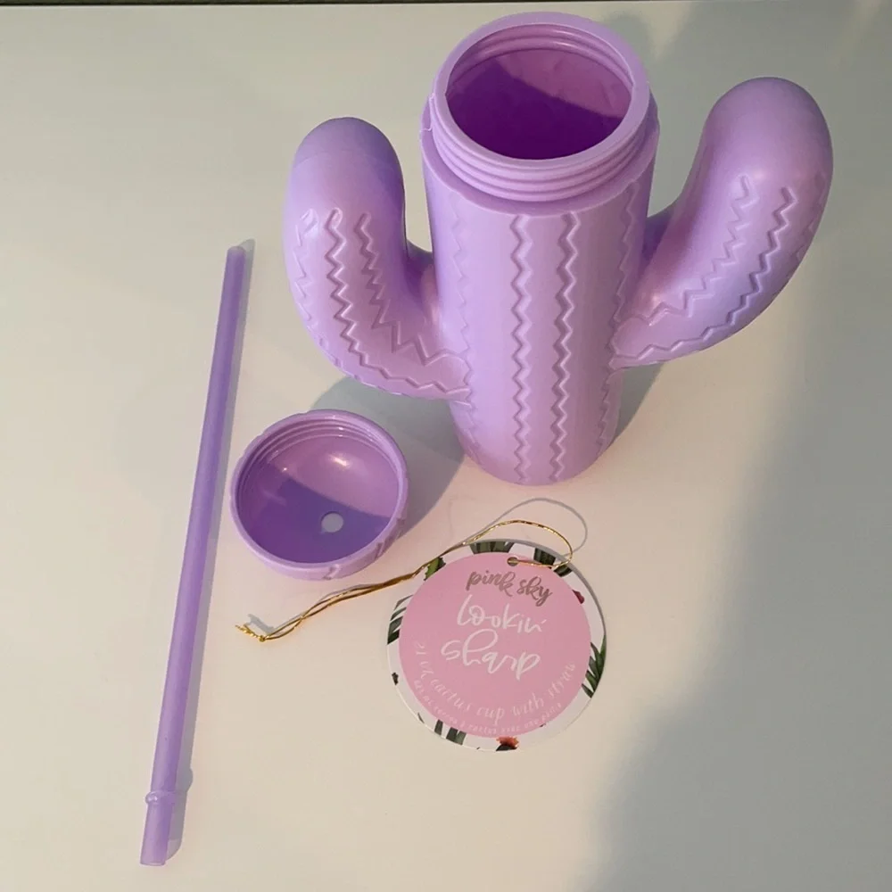 Pink Sky Cactus Straw Cup with Straw